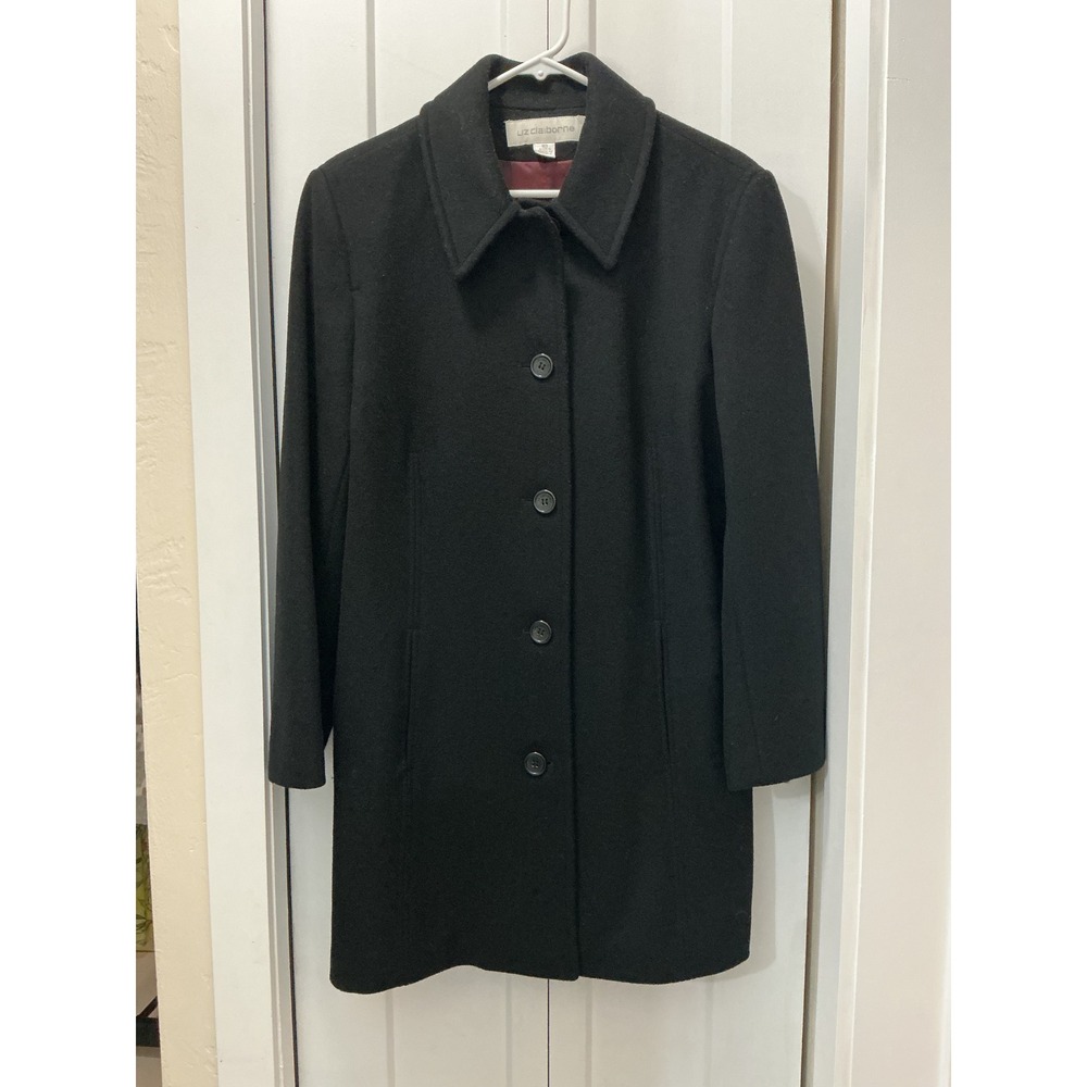 Liz Claiborne vintage  Black Wool Blend Button Front Car Coat Jacket Size 10